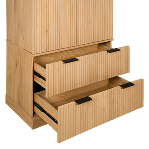 English Elm 72 Inch Fluted Tall Pantry Cabinet with Deep Drawers and Door Spice Rack Shelving Oak W2917S00021