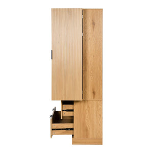 English Elm 72 Inch Fluted Tall Pantry Cabinet with Deep Drawers and Door Spice Rack Shelving Oak W2917S00021