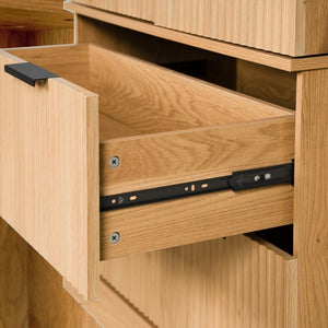 English Elm 72 Inch Fluted Tall Pantry Cabinet with Deep Drawers and Door Spice Rack Shelving Oak W2917S00021