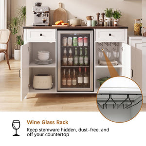 English Elm Farmhouse Barn Door Buffet Cabinet with Mini Fridge Space and Built-In Charging White W2917S00022