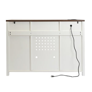 English Elm Farmhouse Barn Door Buffet Cabinet with Mini Fridge Space and Built-In Charging White W2917S00022