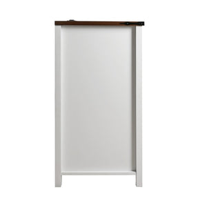 English Elm Farmhouse Barn Door Buffet Cabinet with Mini Fridge Space and Built-In Charging White W2917S00022