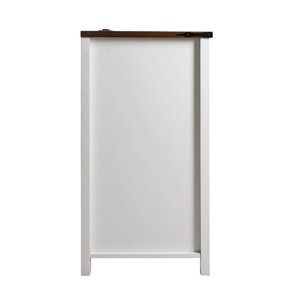 English Elm Farmhouse Barn Door Buffet Cabinet with Mini Fridge Space and Built-In Charging White W2917S00022