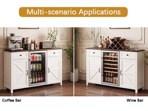 English Elm Farmhouse Barn Door Buffet Cabinet with Mini Fridge Space and Built-In Charging White W2917S00022