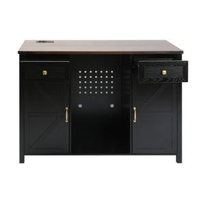 English Elm Farmhouse Barn Door Buffet Cabinet with Mini Fridge Space and Built-In Charging Black W2917S00023