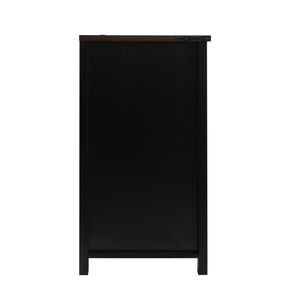 English Elm Farmhouse Barn Door Buffet Cabinet with Mini Fridge Space and Built-In Charging Black W2917S00023