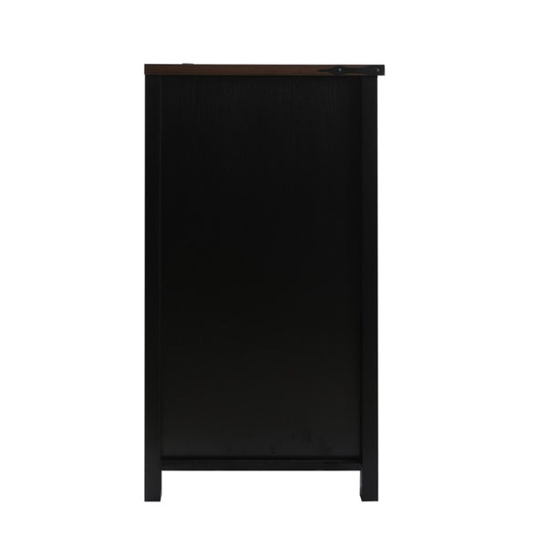 English Elm Farmhouse Barn Door Buffet Cabinet with Mini Fridge Space and Built-In Charging Black W2917S00023