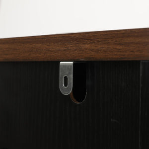 English Elm Farmhouse Barn Door Buffet Cabinet with Mini Fridge Space and Built-In Charging Black W2917S00023