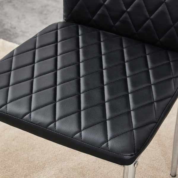 English Elm Modern Diamond Quilted PU Leather Dining Chair Set with Silver Metal Legs for Four Black+Silver W2920P264322
