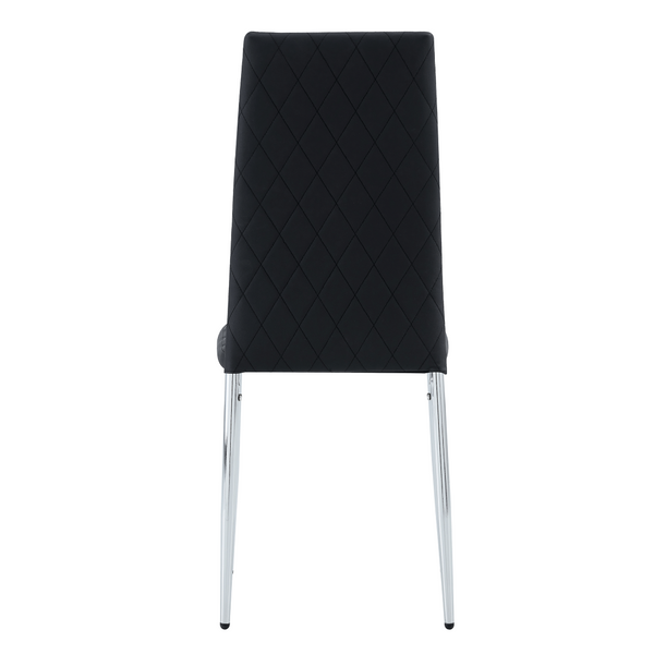 English Elm Modern Diamond Quilted PU Leather Dining Chair Set with Silver Metal Legs for Four Black+Silver W2920P264322