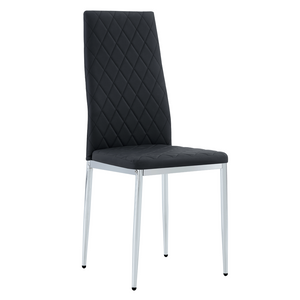 English Elm Modern Diamond Quilted PU Leather Dining Chair Set with Silver Metal Legs for Four Black+Silver W2920P264322