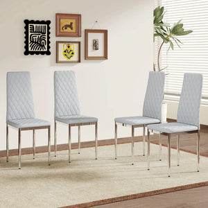 English Elm Modern Diamond Quilted PU Leather Dining Chair Set with Silver Metal Legs for Four Light Gray+Silver W2920P264323