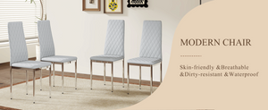 English Elm Modern Diamond Quilted PU Leather Dining Chair Set with Silver Metal Legs for Four Light Gray+Silver W2920P264323