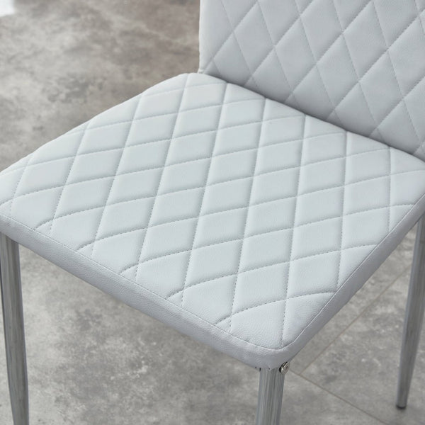 English Elm Modern Diamond Quilted PU Leather Dining Chair Set with Silver Metal Legs for Four Light Gray+Silver W2920P264323
