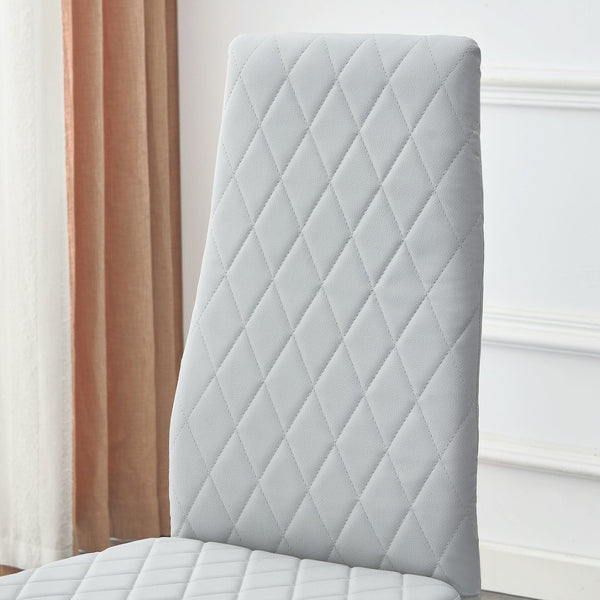 English Elm Modern Diamond Quilted PU Leather Dining Chair Set with Silver Metal Legs for Four Light Gray+Silver W2920P264323