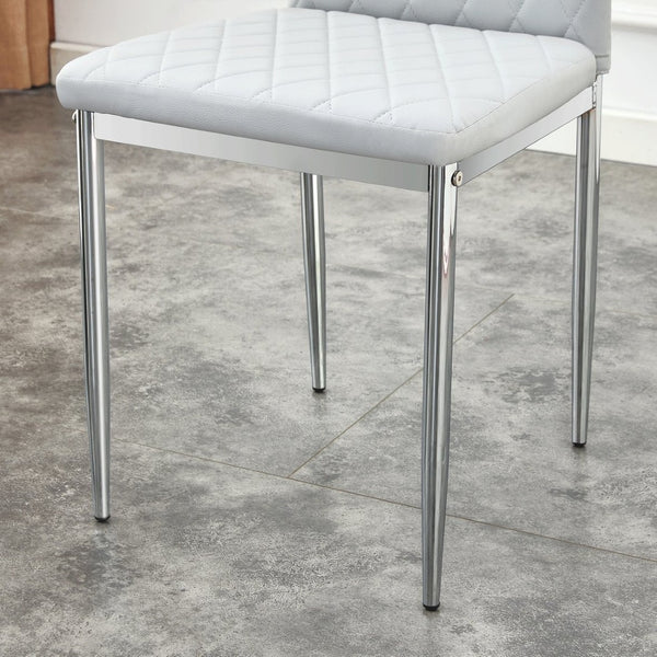 English Elm Modern Diamond Quilted PU Leather Dining Chair Set with Silver Metal Legs for Four Light Gray+Silver W2920P264323
