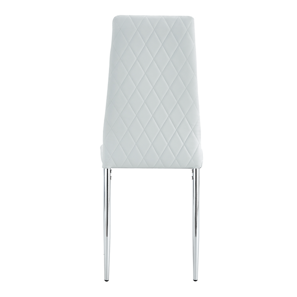 English Elm Modern Diamond Quilted PU Leather Dining Chair Set with Silver Metal Legs for Four Light Gray+Silver W2920P264323