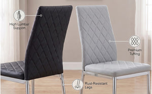 English Elm Modern Diamond Quilted PU Leather Dining Chair Set with Silver Metal Legs for Four Light Gray+Silver W2920P264323