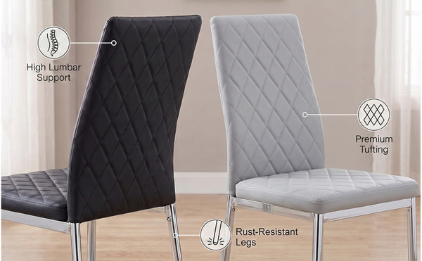 English Elm Modern Diamond Quilted PU Leather Dining Chair Set with Silver Metal Legs for Four Light Gray+Silver W2920P264323