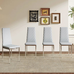 English Elm Modern Diamond Quilted PU Leather Dining Chair Set with Silver Metal Legs for Four Light Gray+Silver W2920P264323