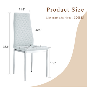 English Elm Modern Diamond Quilted PU Leather Dining Chair Set with Silver Metal Legs for Four Light Gray+Silver W2920P264323