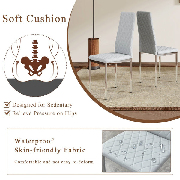 English Elm Modern Diamond Quilted PU Leather Dining Chair Set with Silver Metal Legs for Four Light Gray+Silver W2920P264323