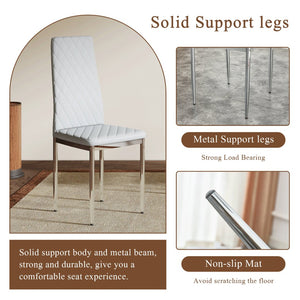 English Elm Modern Diamond Quilted PU Leather Dining Chair Set with Silver Metal Legs for Four Light Gray+Silver W2920P264323