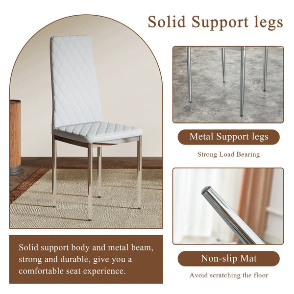 English Elm Modern Diamond Quilted PU Leather Dining Chair Set with Silver Metal Legs for Four Light Gray+Silver W2920P264323