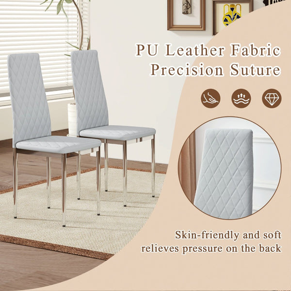 English Elm Modern Diamond Quilted PU Leather Dining Chair Set with Silver Metal Legs for Four Light Gray+Silver W2920P264323
