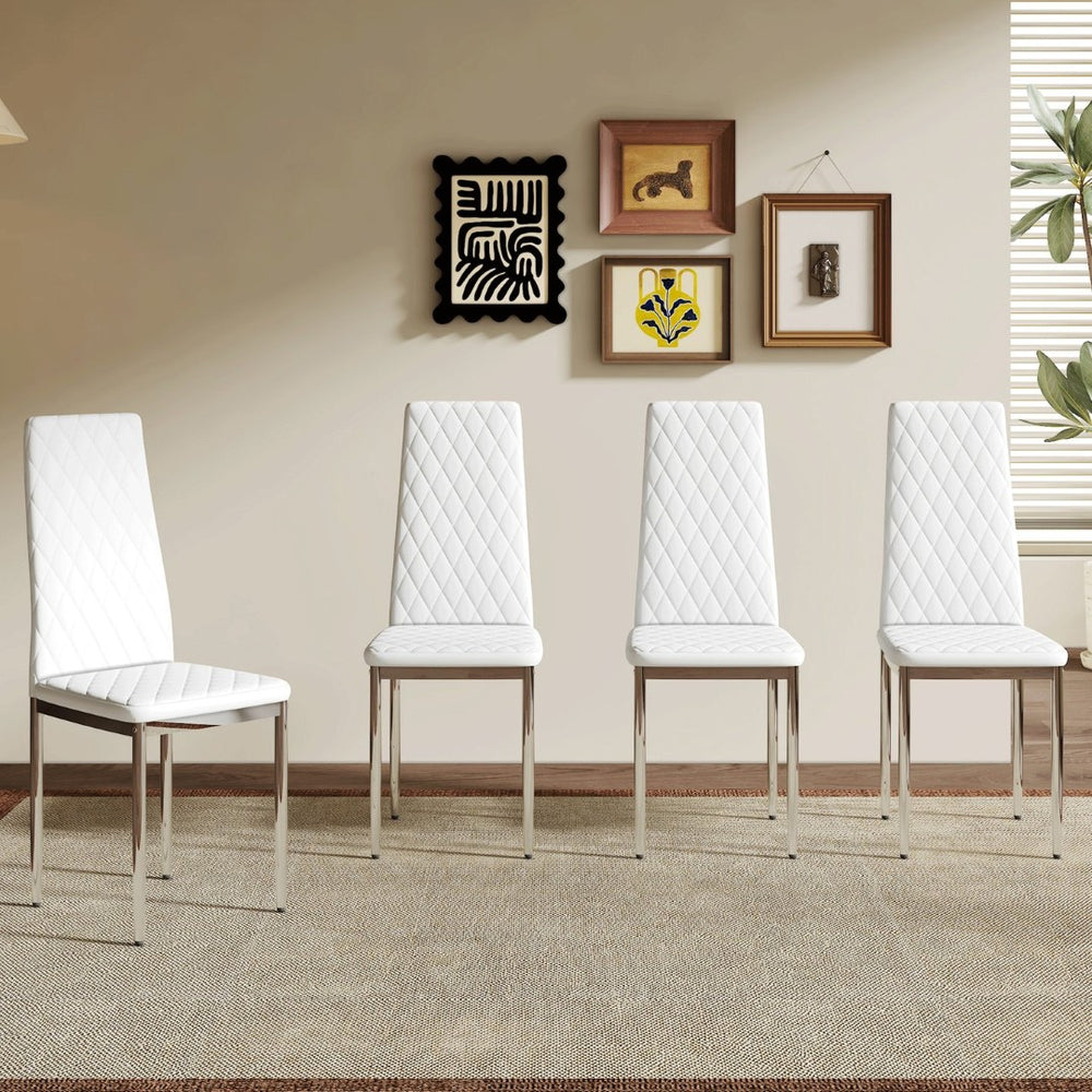 English Elm Modern Diamond Quilted PU Leather Dining Chairs Set of 4 with Chrome Legs Kitchen W2920P269762