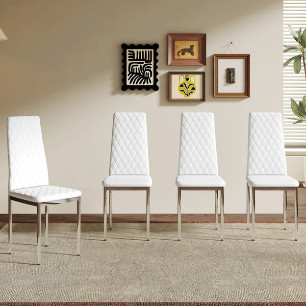 English Elm Modern Diamond Quilted PU Leather Dining Chairs Set of 4 with Chrome Legs Kitchen W2920P269762