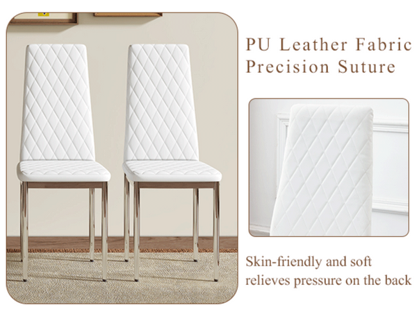 English Elm Modern Diamond Quilted PU Leather Dining Chairs Set of 4 with Chrome Legs Kitchen W2920P269762