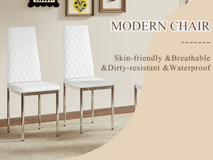English Elm Modern Diamond Quilted PU Leather Dining Chairs Set of 4 with Chrome Legs Kitchen W2920P269762
