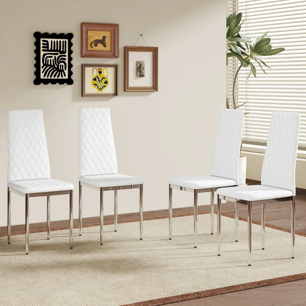 English Elm Modern Diamond Quilted PU Leather Dining Chairs Set of 4 with Chrome Legs Kitchen W2920P269762