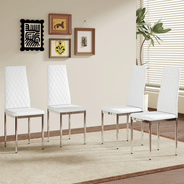 English Elm Modern Diamond Quilted PU Leather Dining Chairs Set of 4 with Chrome Legs Kitchen W2920P269762