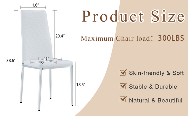 English Elm Modern Diamond Quilted PU Leather Dining Chairs Set of 4 with Chrome Legs Kitchen W2920P269762