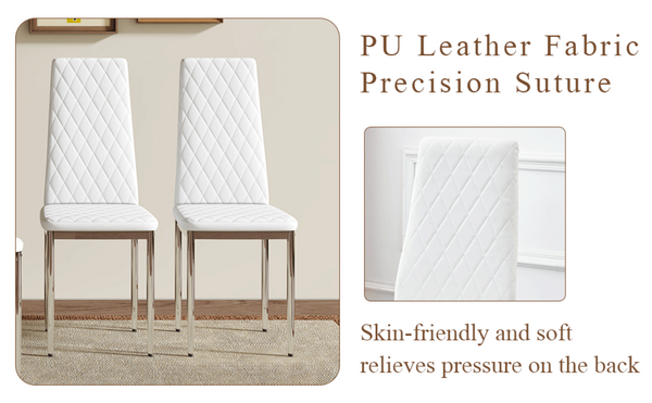 English Elm Modern Diamond Quilted PU Leather Dining Chairs Set of 4 with Chrome Legs Kitchen W2920P269762