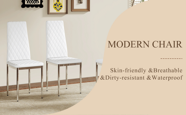 English Elm Modern Diamond Quilted PU Leather Dining Chairs Set of 4 with Chrome Legs Kitchen W2920P269762