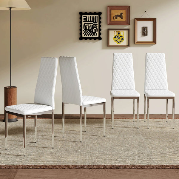 English Elm Modern Diamond Quilted PU Leather Dining Chairs Set of 4 with Chrome Legs Kitchen W2920P269762