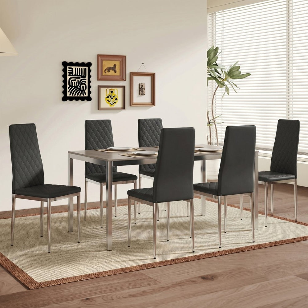 English Elm White/black/light Grey Pu Leather Set of 6 Tufted High Back Chairs with Chrome Legs W2920P284970