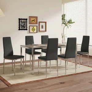 English Elm White/black/light Grey Pu Leather Set of 6 Tufted High Back Chairs with Chrome Legs W2920P284970