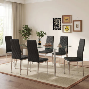 English Elm White/black/light Grey Pu Leather Set of 6 Tufted High Back Chairs with Chrome Legs W2920P284970