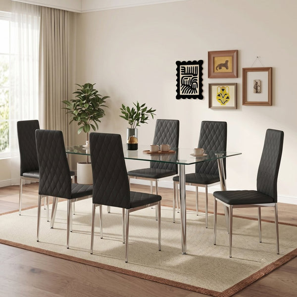 English Elm White/black/light Grey Pu Leather Set of 6 Tufted High Back Chairs with Chrome Legs W2920P284970