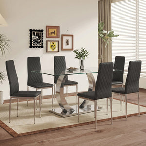 English Elm White/black/light Grey Pu Leather Set of 6 Tufted High Back Chairs with Chrome Legs W2920P284970