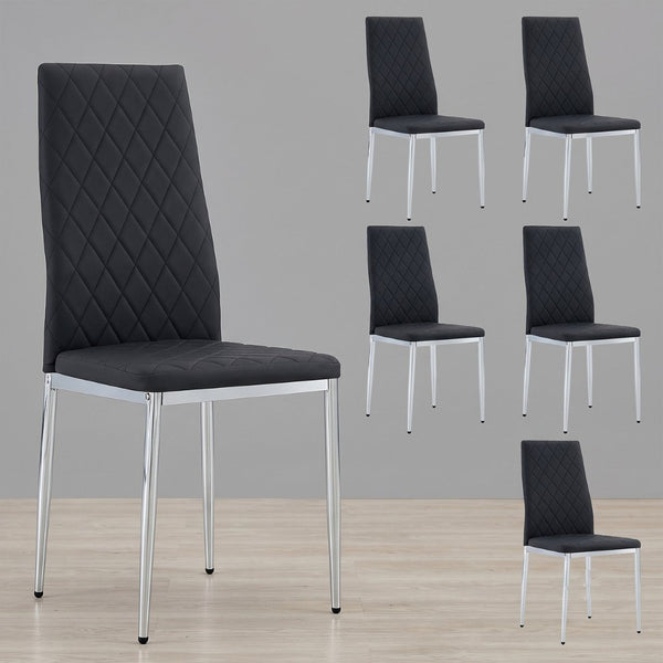 English Elm White/black/light Grey Pu Leather Set of 6 Tufted High Back Chairs with Chrome Legs W2920P284970