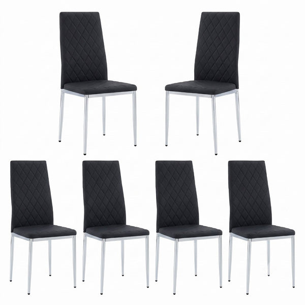 English Elm White/black/light Grey Pu Leather Set of 6 Tufted High Back Chairs with Chrome Legs W2920P284970