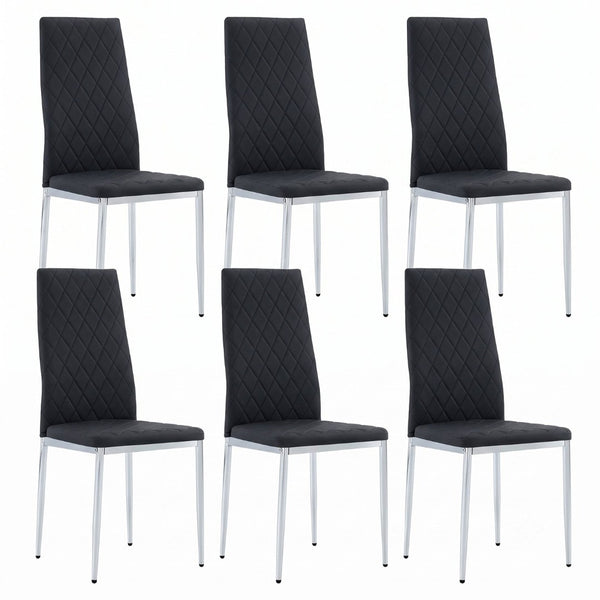 English Elm White/black/light Grey Pu Leather Set of 6 Tufted High Back Chairs with Chrome Legs W2920P284970