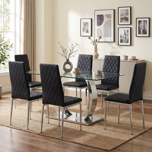English Elm White/black/light Grey Pu Leather Set of 6 Tufted High Back Chairs with Chrome Legs W2920P284970