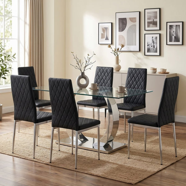 English Elm White/black/light Grey Pu Leather Set of 6 Tufted High Back Chairs with Chrome Legs W2920P284970