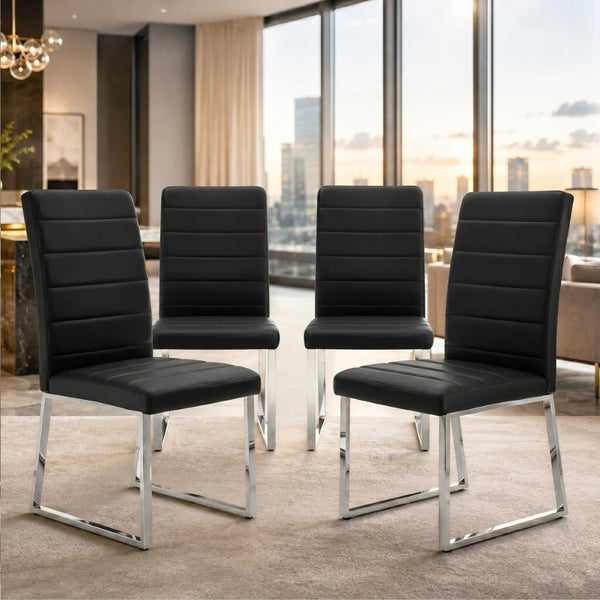 English Elm 4-Pack PU Leather Dining Chairs Iron Frame Thick Cushioned Seating for Home Office W2920P294512
